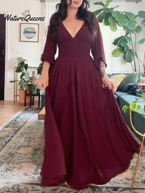 Women's V-neck Stretch Boho Maxi Dress
