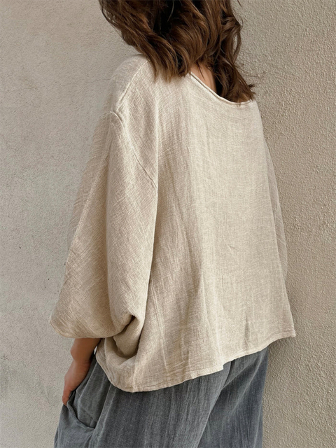 Classic Comfortable Loose Cotton and Linen Top