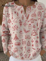 Women's Snowman Cute Print Henley Neck Sweater Top