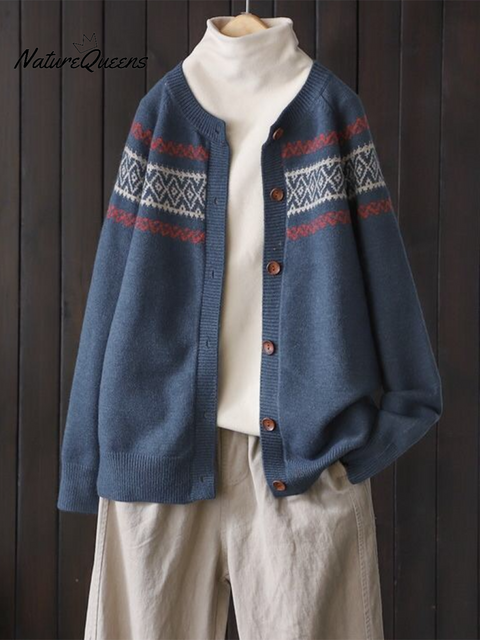 Women's Soft Totem Print Soft Button Cardigan Sweater