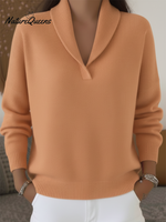 Elegant 80s Shawl Collar Solid Color Pullover Sweater Top