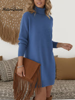 Elegant and Soft Solid Color High-neck Knitted Dress