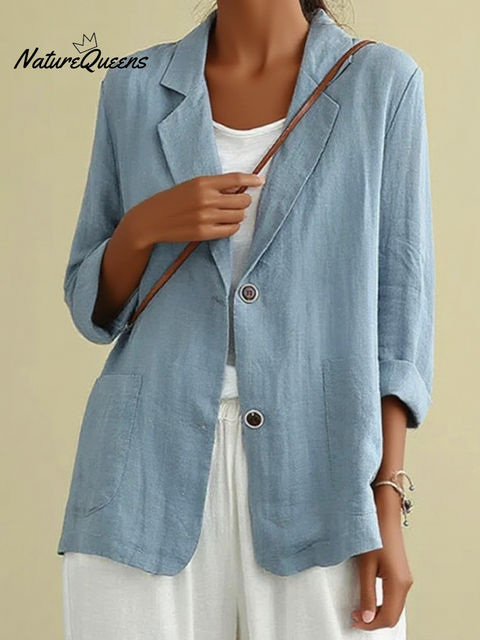 Women's Casual Solid Color Button Cotton and Linen Jacket