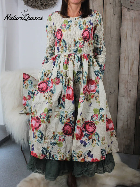 Natural Floral Print Organic Cotton Dress