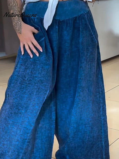 Women's Casual Tie-Dye Linen Wide-Leg Pants