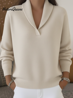 Elegant 80s Shawl Collar Solid Color Pullover Sweater Top