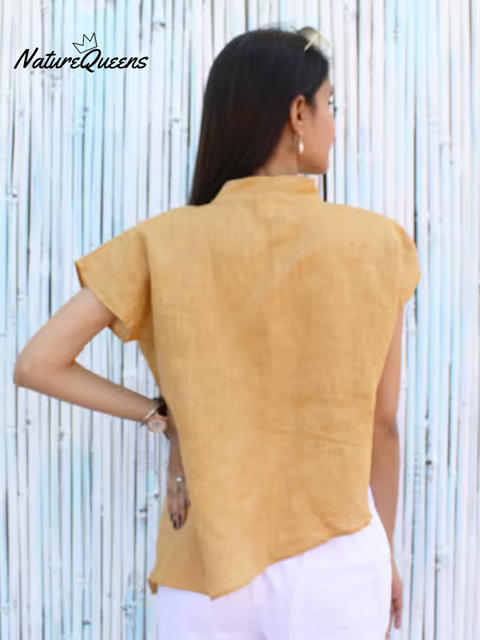 Women's Irregular Hem Button-down Cotton and Linen Top