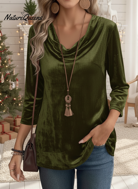 Women's Soft Solid Color Pile Collar Velvet Top