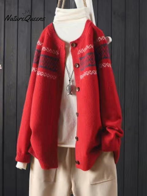 Women's Soft Totem Print Soft Button Cardigan Sweater