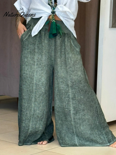 Women's Casual Tie-Dye Linen Wide-Leg Pants
