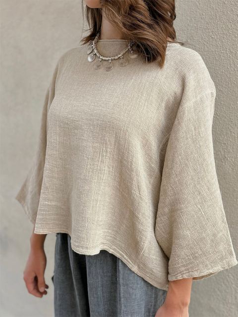 Classic Comfortable Loose Cotton and Linen Top