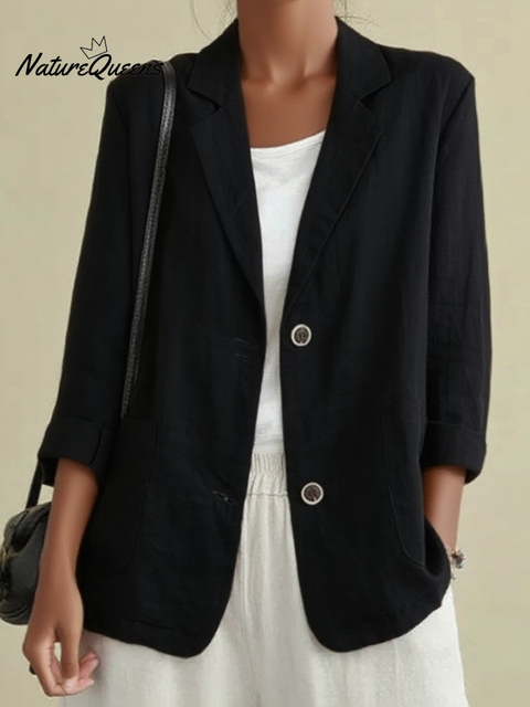 Women's Casual Solid Color Button Cotton and Linen Jacket
