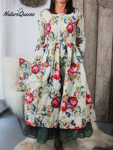 Natural Floral Print Organic Cotton Dress