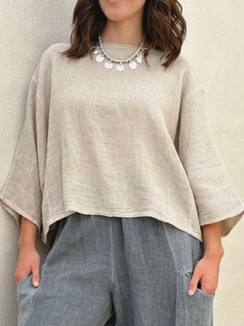 Classic Comfortable Loose Cotton and Linen Top