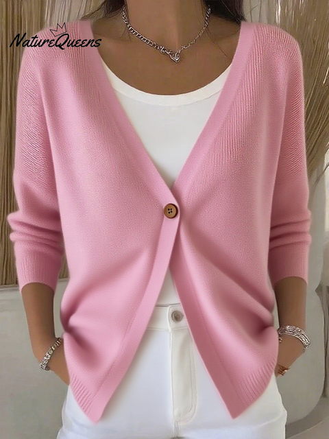 Women's V-neck One-button Knitted Cardigan Sweater