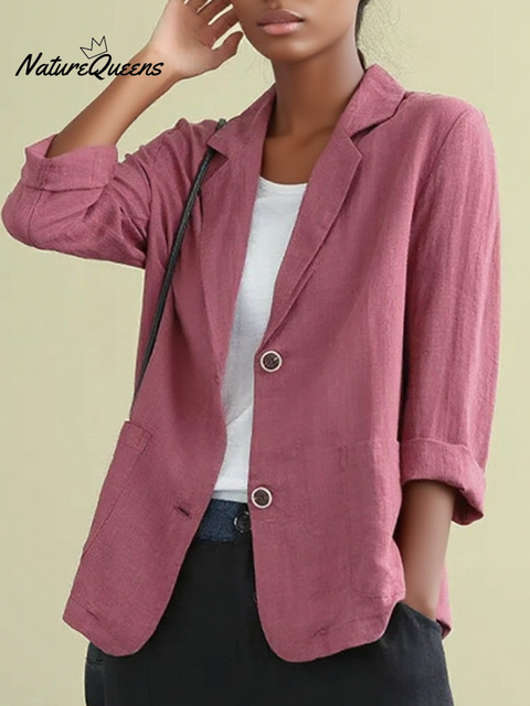 Women's Casual Solid Color Button Cotton and Linen Jacket