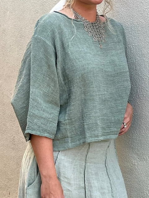 Classic Comfortable Loose Cotton and Linen Top