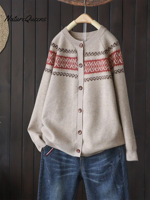 Women's Soft Totem Print Soft Button Cardigan Sweater