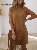 Elegant and Soft Solid Color High-neck Knitted Dress