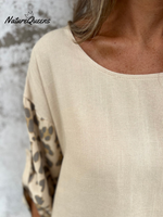 Leopard Print Long-sleeved Cotton and Linen Top