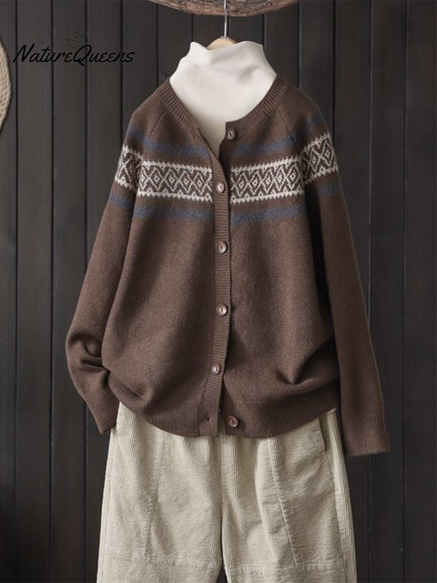 Women's Soft Totem Print Soft Button Cardigan Sweater