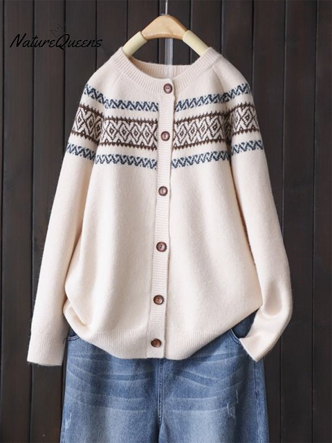 Women's Soft Totem Print Soft Button Cardigan Sweater