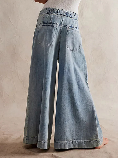 Pleated Lace-up Loose Wide-leg Jeans