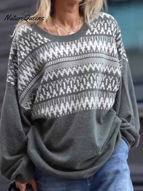 Oversize Aztec Print Sweater