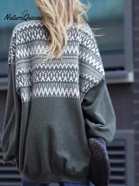 Oversize Aztec Print Sweater