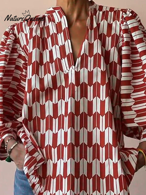 Retro Puff Sleeve Plaid Print Shirt Top