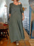 Women's Grid Knit Top Linen Dress Two-Piece Set