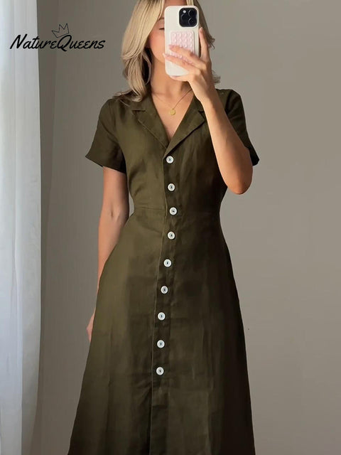 Linen Button Dress with Adjustable Belt