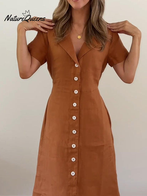 Linen Button Dress with Adjustable Belt