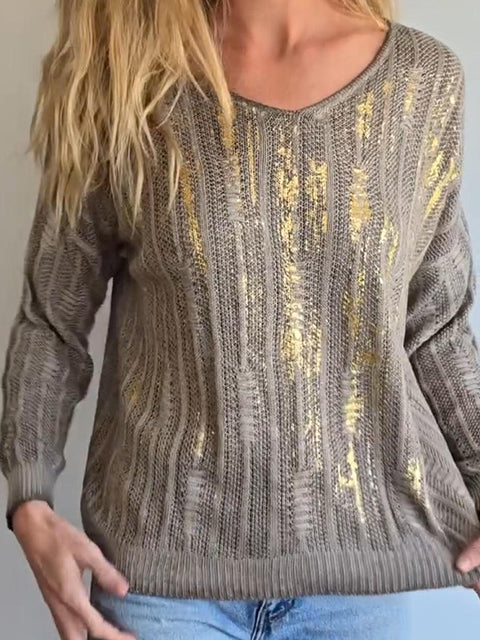 Fashionable Gold-stamped Knitted Sweater