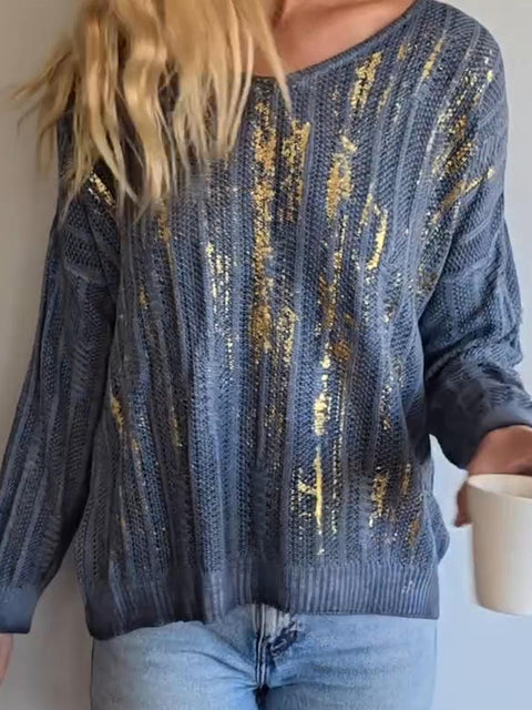 Fashionable Gold-stamped Knitted Sweater