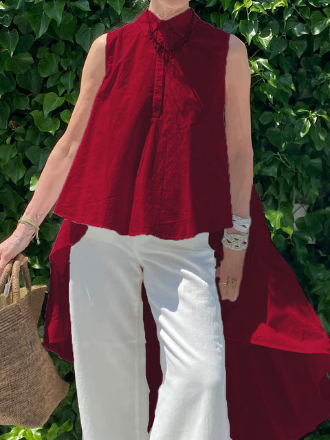 Women's Flowy Irregular Hem Cotton and Linen Top