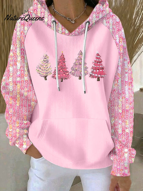 Women's Retro Christmas Tree Print Hoodie