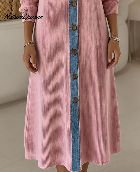 Women'S Casual Contrast Color Stitching Dress