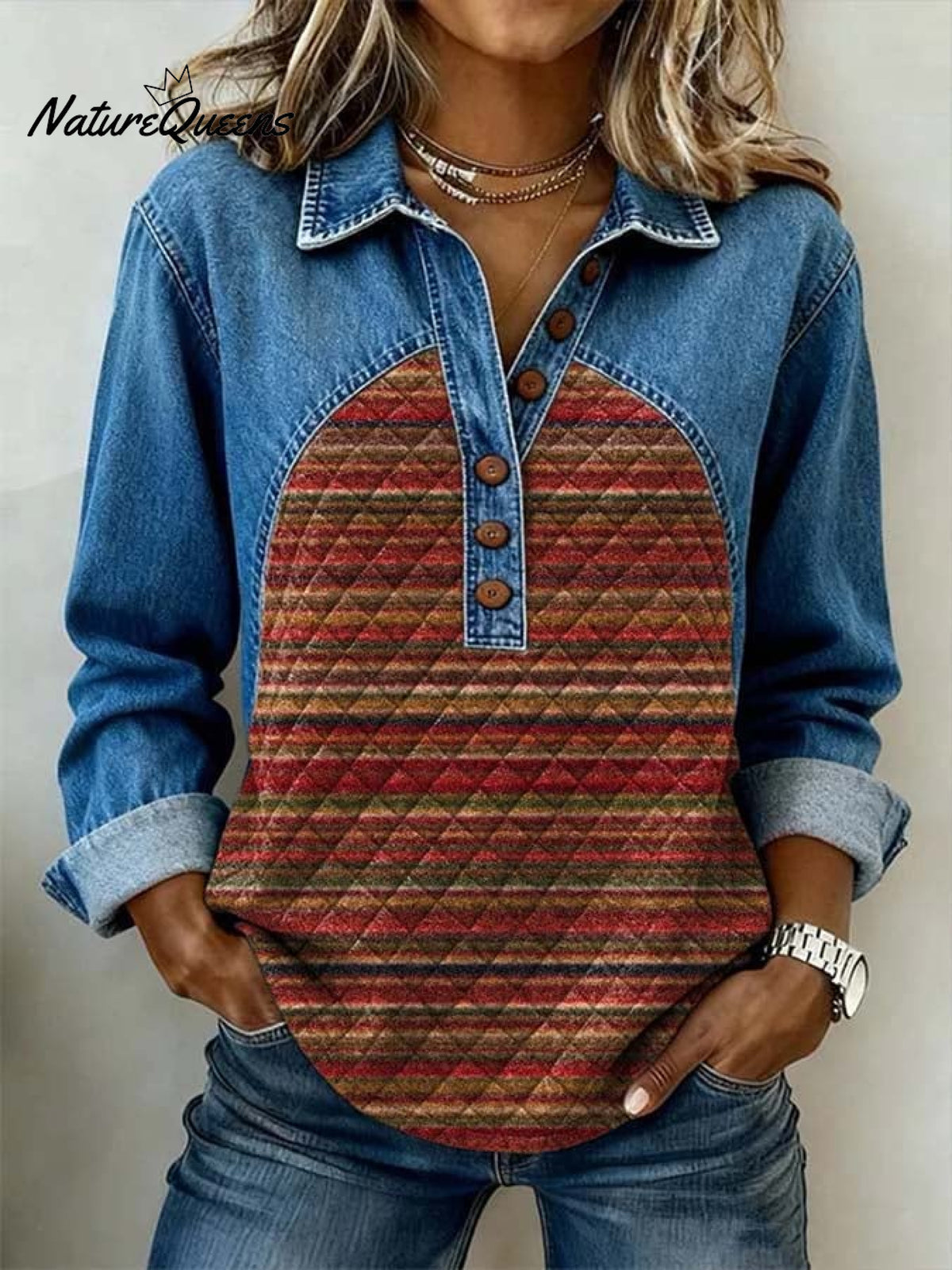 Women'S Casual Color-Blocked Pullover Sweatshirt