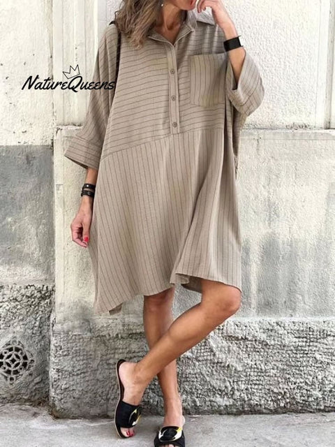 Brown Long Sleeve Striped Mini Dress