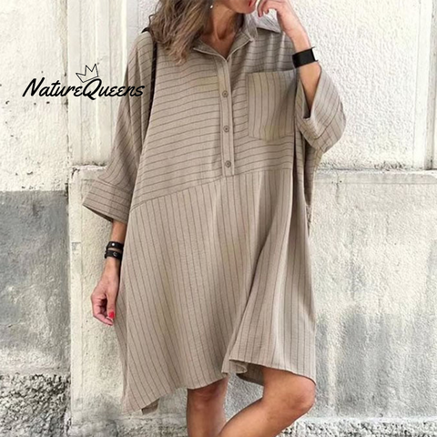 Brown Long Sleeve Striped Mini Dress