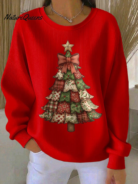 Women's Casual Christmas Tree Print Long Sleeve Knit Top