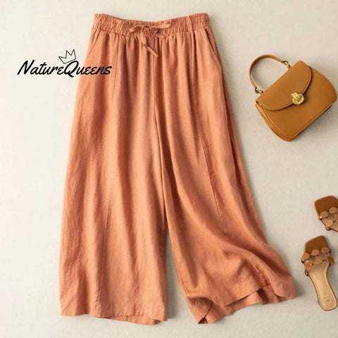 Dropping Cotton And Linen Cropped Wide - Leg Pants Orange / S