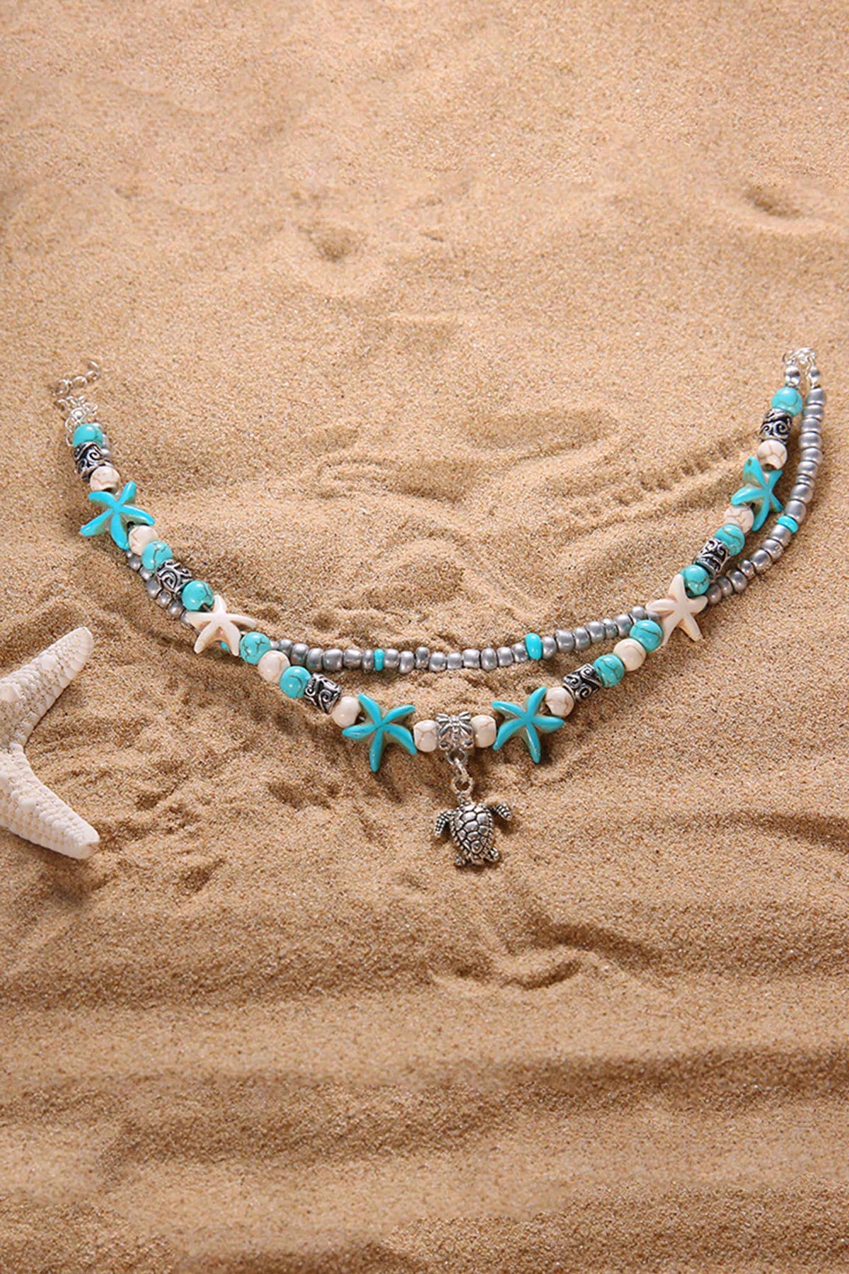 Beach Anklet Turtle Pendant Starfish Turquoise Anklet