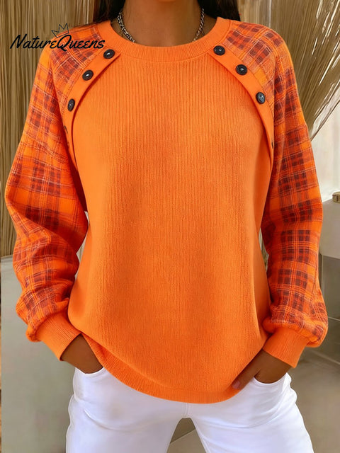 Women's Thanksgiving Patchwork Print Long Sleeve Top