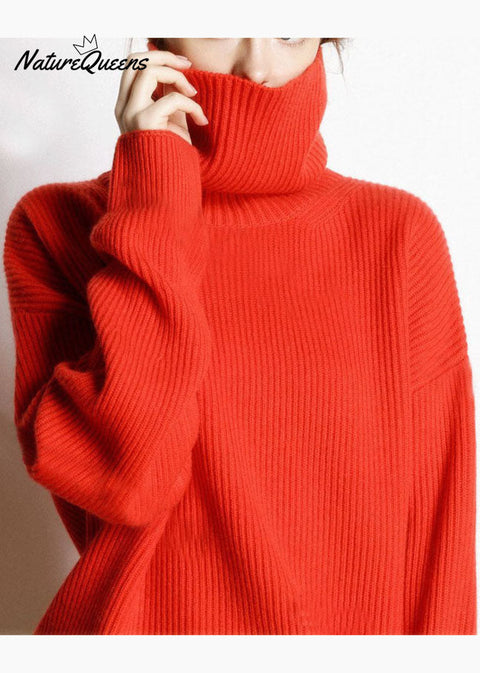 Boutique Red Turtle Neck cozy Cashmere Knitted Tops Winter