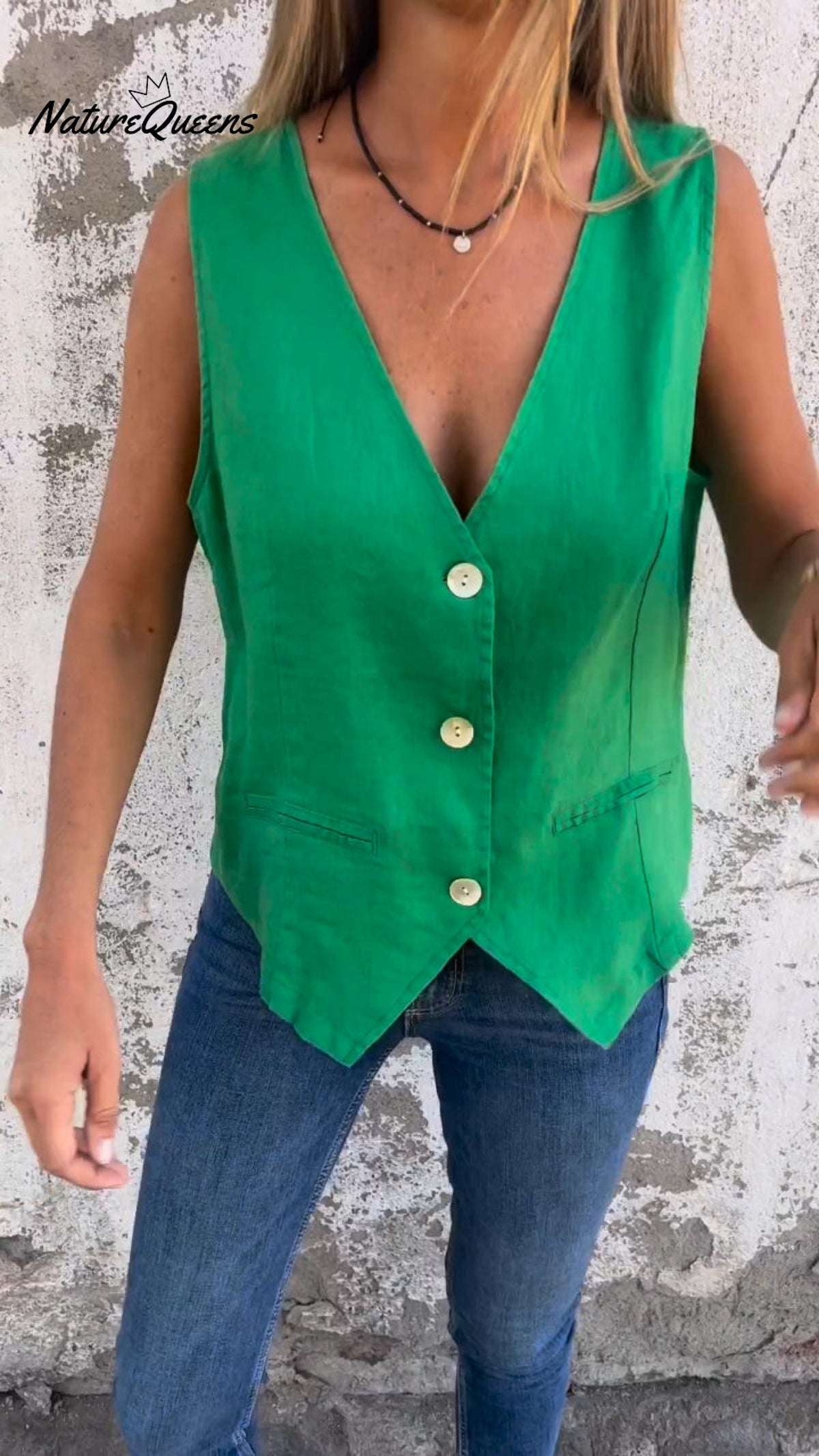 V-Neck Cotton And Linen Vest