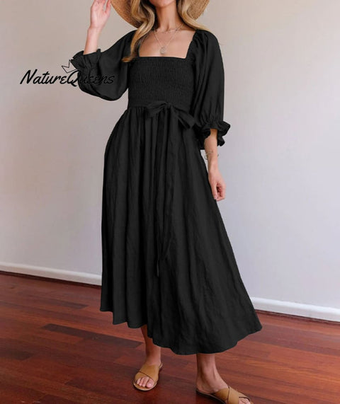 French Ruffled Lantern Sleeves Multi-wear Dress Green