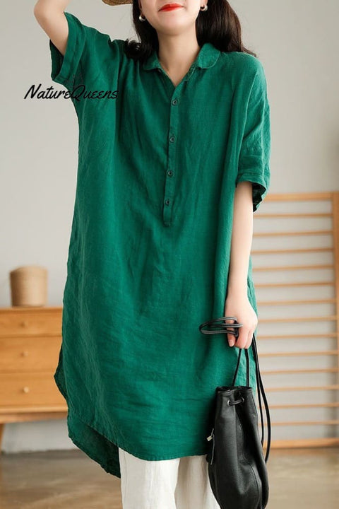 Simple Loose Solid Color Mid Sleeve Lapel Shirt