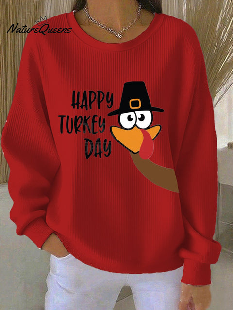 Women's Casual Thanksgiving Turkey Print Round Neck Sweatshirt